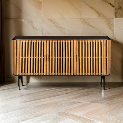 Stylish Round Sideboard With Grooved Front