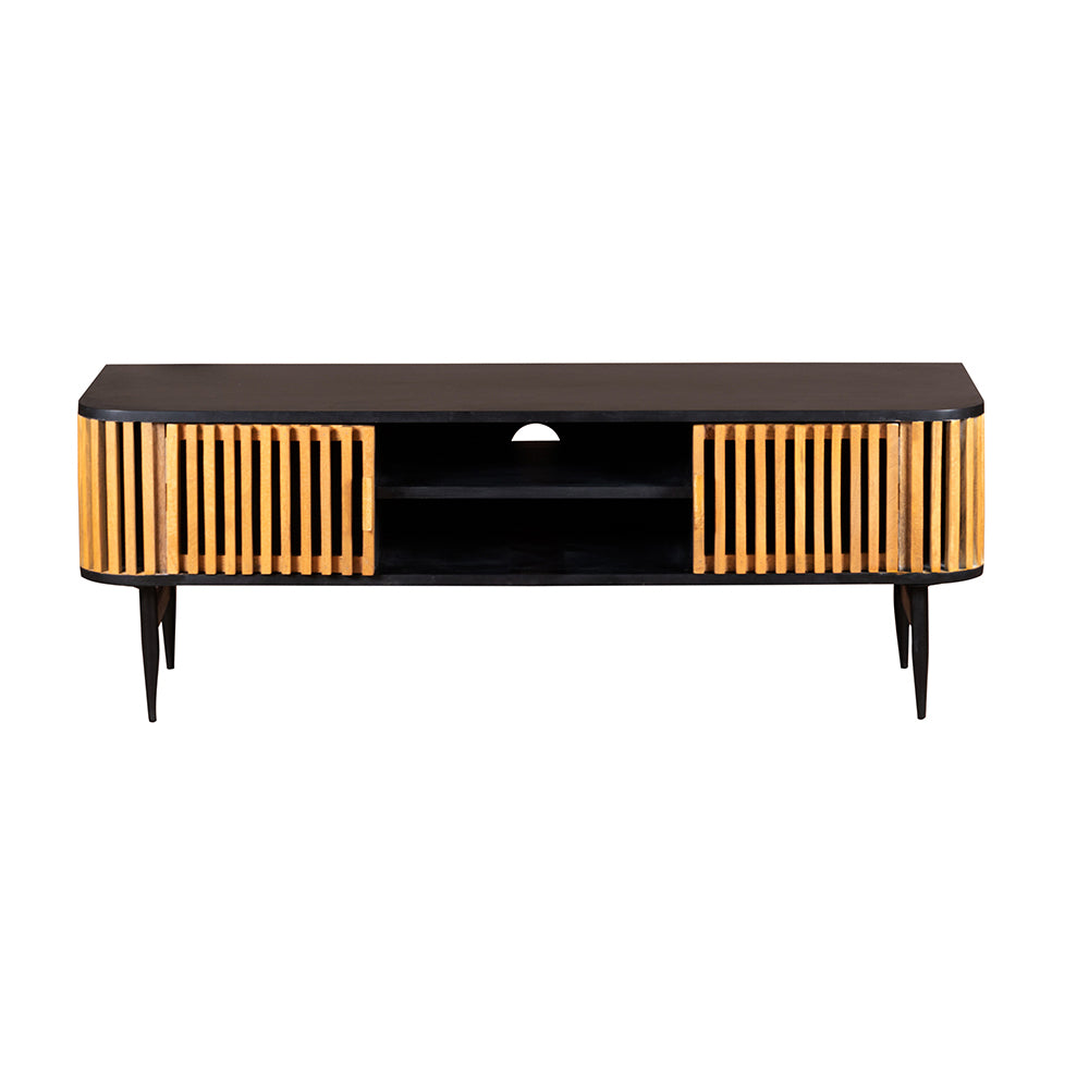 Stylish Round Grooved Front Tv Board  With Sliding Doors