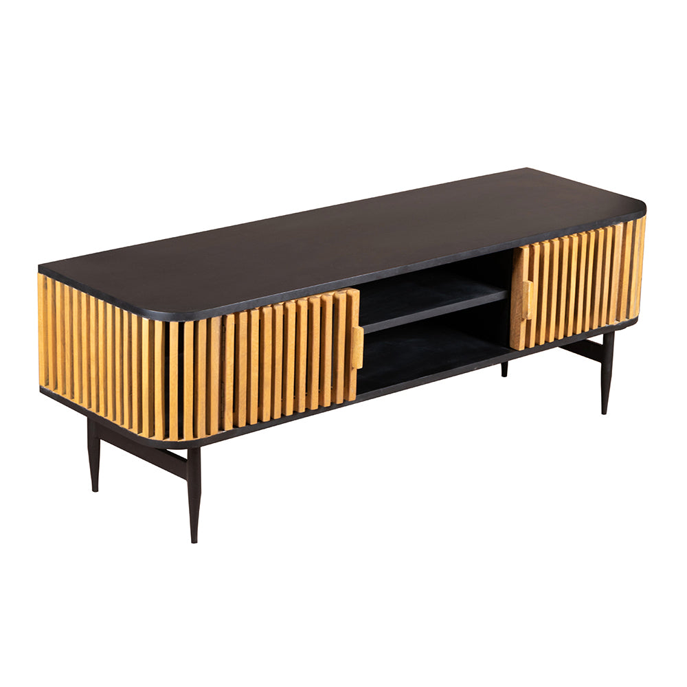 Stylish Round Grooved Front Tv Board  With Sliding Doors