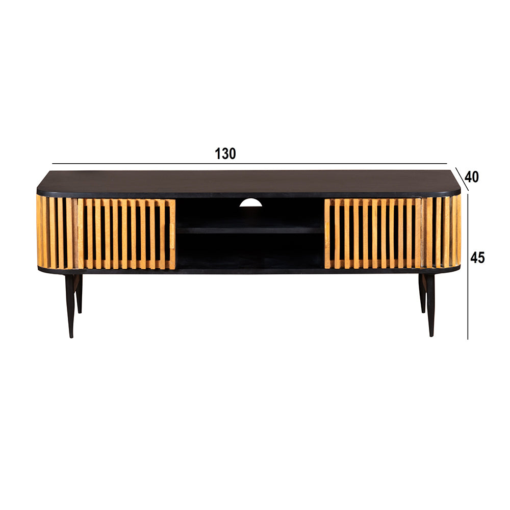 Stylish Round Grooved Front Tv Board  With Sliding Doors