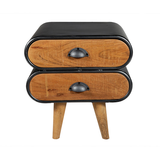 Mid-Century Modern Indo Iron 2 Drawers Bedside Table