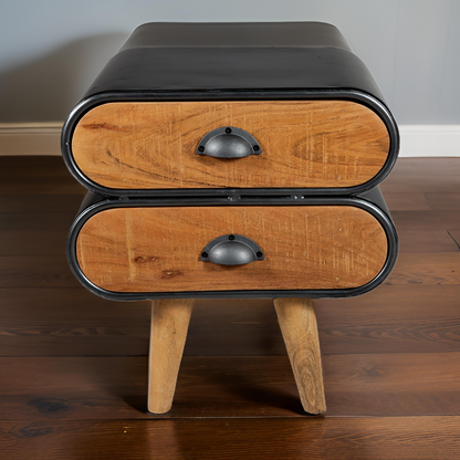 Mid-Century Modern Indo Iron 2 Drawers Bedside Table