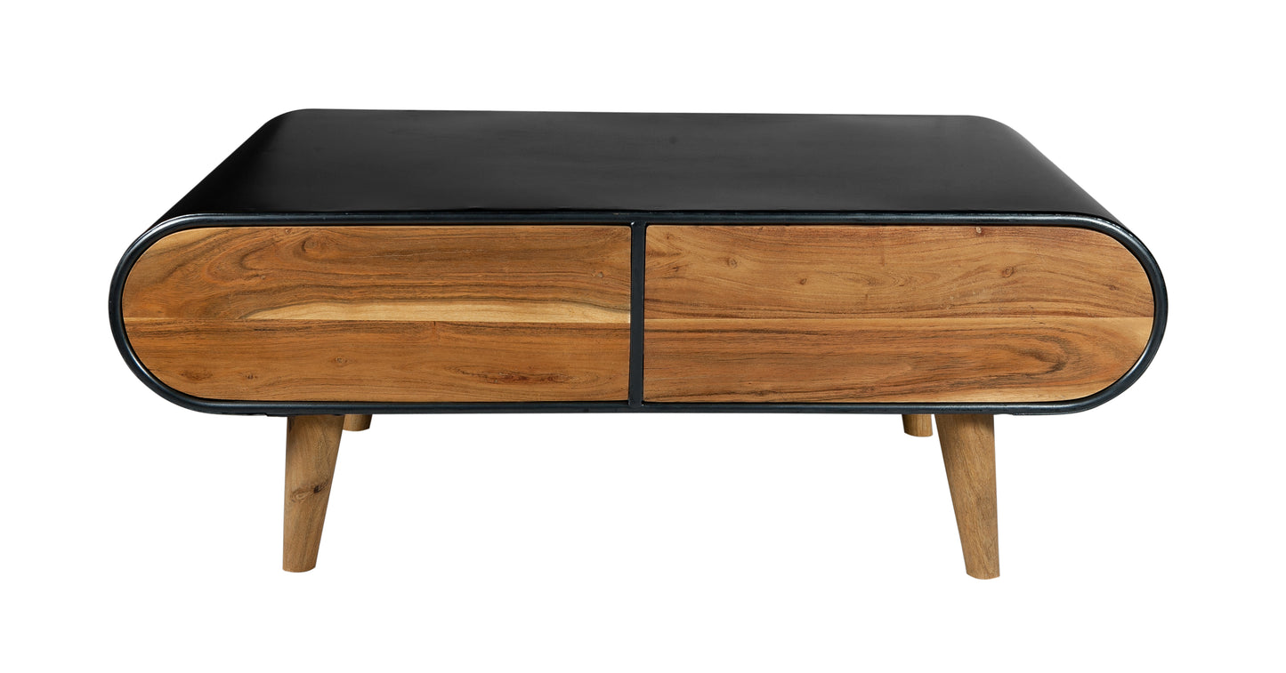 Mid-Century Modern Indo Iron 2 Drawers Coffee Table