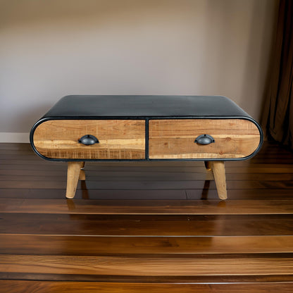 Mid-Century Modern Indo Iron 2 Drawers Coffee Table