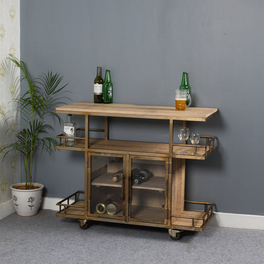 Bar Cart & Wine Trolley With Double Door Storage