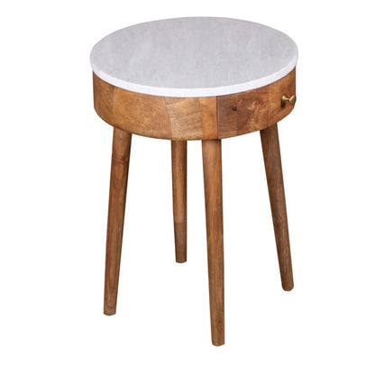 Round End Table with Faux Marble Top and Drawer