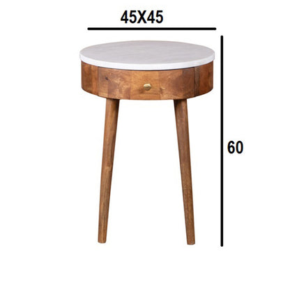 Round End Table with Faux Marble Top and Drawer