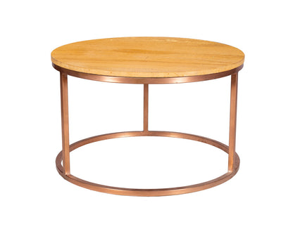 Handcrafted Bronze Metal Frame Round Coffee Table With Top Gold Marble