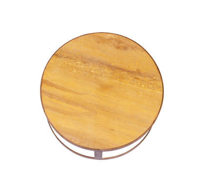 Handcrafted Bronze Metal Frame Round Coffee Table With Top Gold Marble