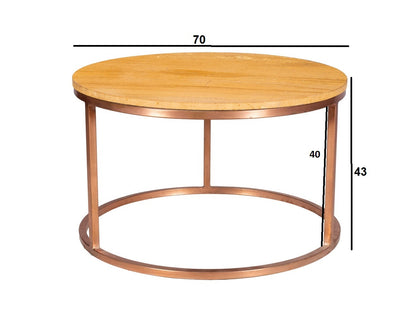 Handcrafted Bronze Metal Frame Round Coffee Table With Top Gold Marble