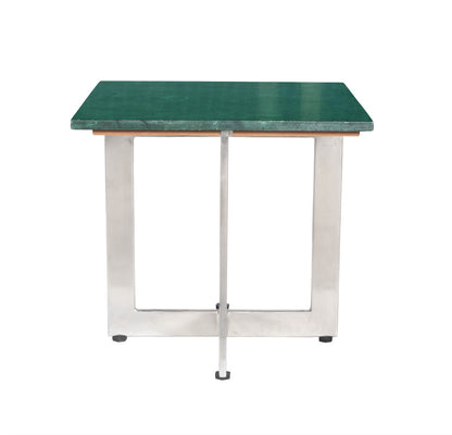 Handcrafted Metal Frame Coffee Table With Top Green Marble