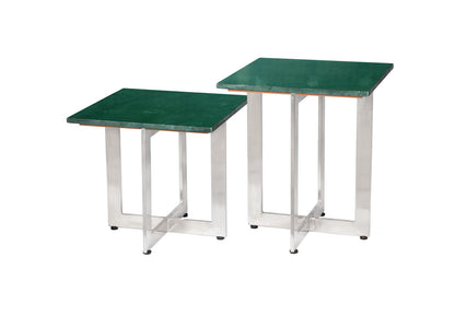 Handcrafted Metal Frame Coffee Table With Top Green Marble