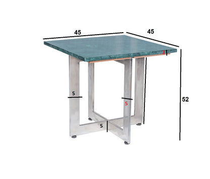 Handcrafted Metal Frame Coffee Table With Top Green Marble