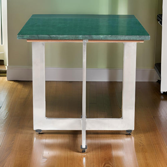 Handcrafted Metal Frame Coffee Table With Top Green Marble