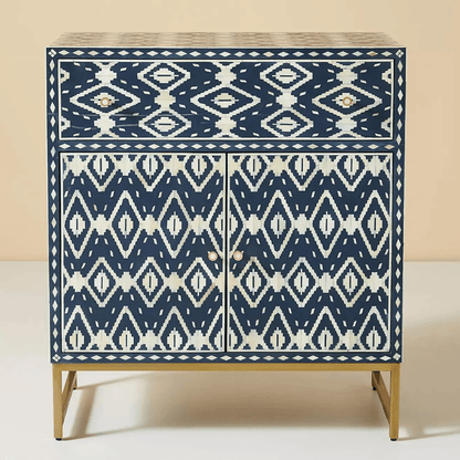 Indigo Diamond Patterned Blue & White Sideboard