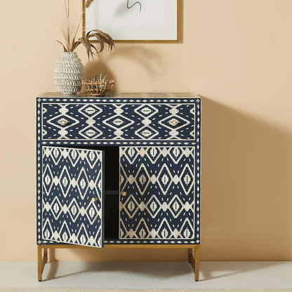 Indigo Diamond Patterned Blue & White Sideboard