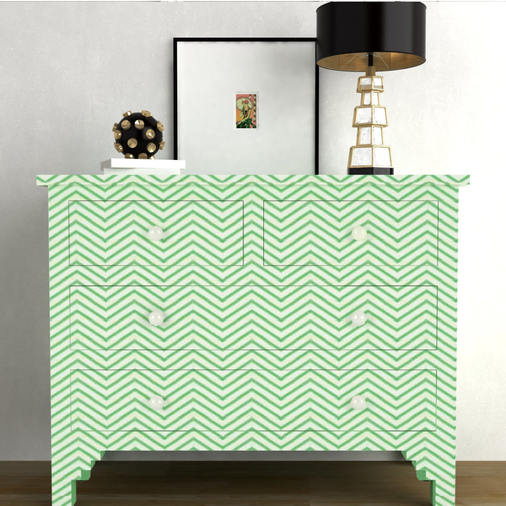 Art Deco Inlay Green Sideboard