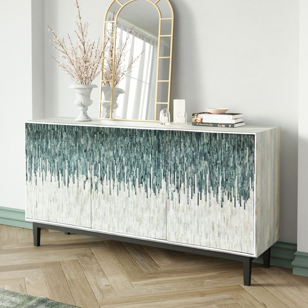 Serene Patterned Green & White Sideboard