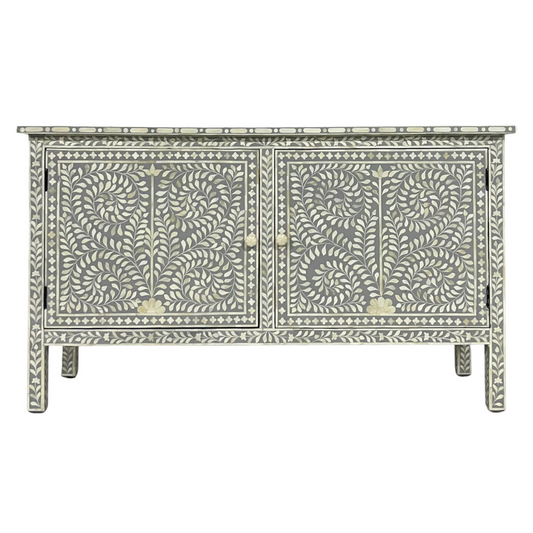 Floral Bone Inlay Dark Grey Sideboard