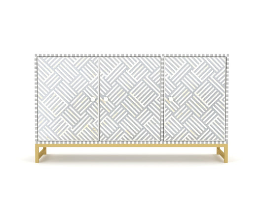 Floral Bone Inlay Light Grey Sideboard