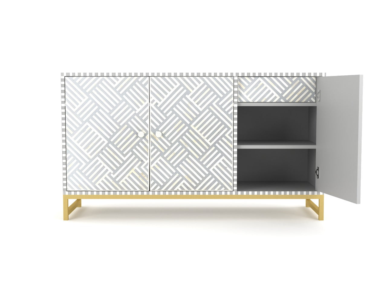 Floral Bone Inlay Light Grey Sideboard