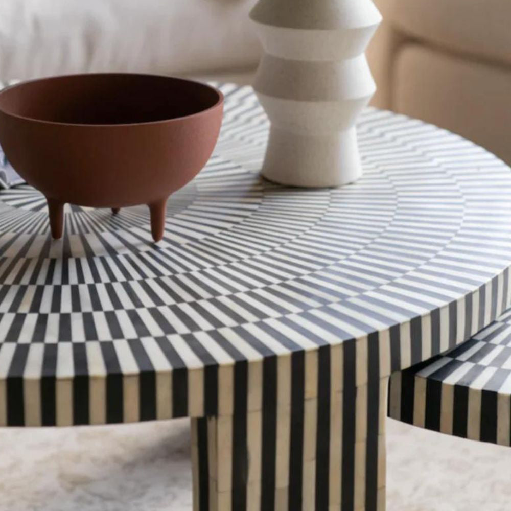 Ivory Mosaic Black Coffee Table S/2