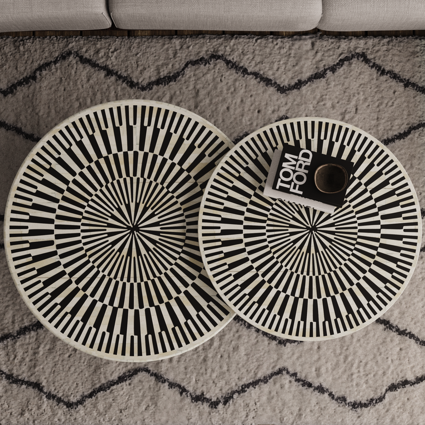 Chevron Charm Black Round Coffee Table set of 2