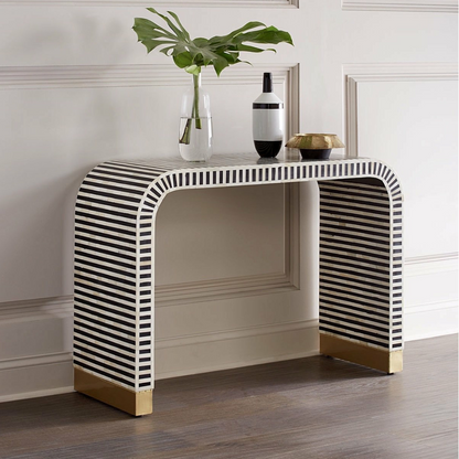 Artisanal Chevron Black & White Console Table