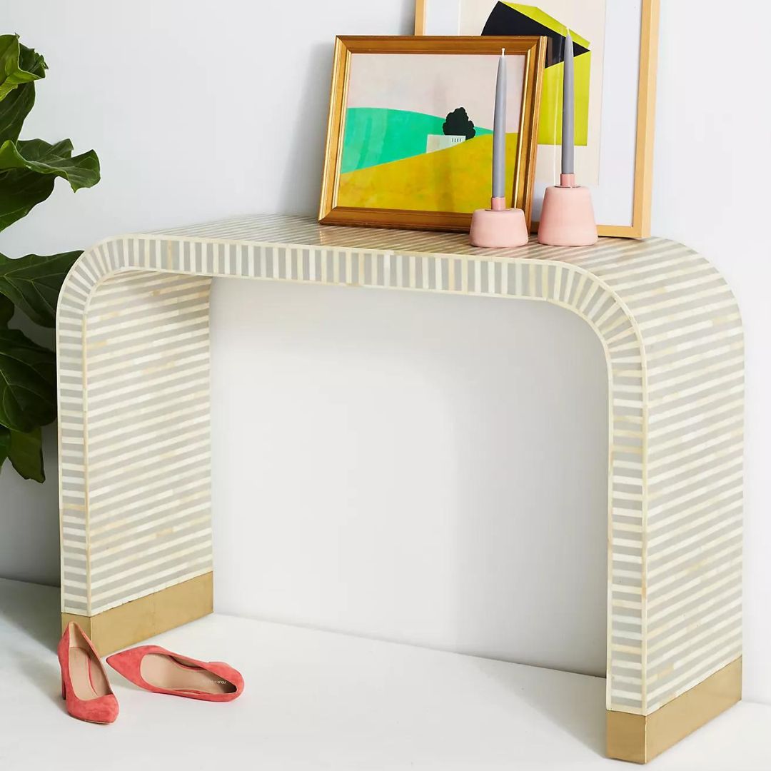 Artisanal Chevron Light Grey Console Table