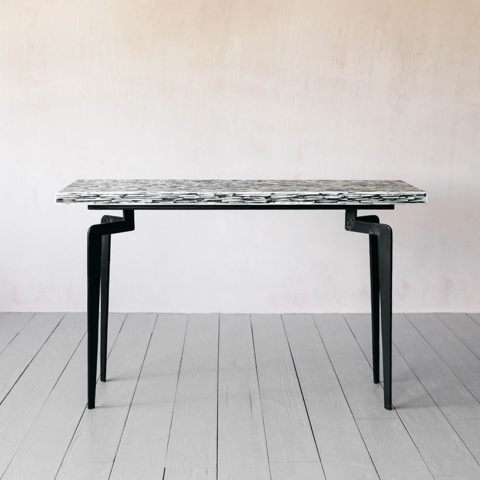 Geometric Inlay Accent Black & White Console Table