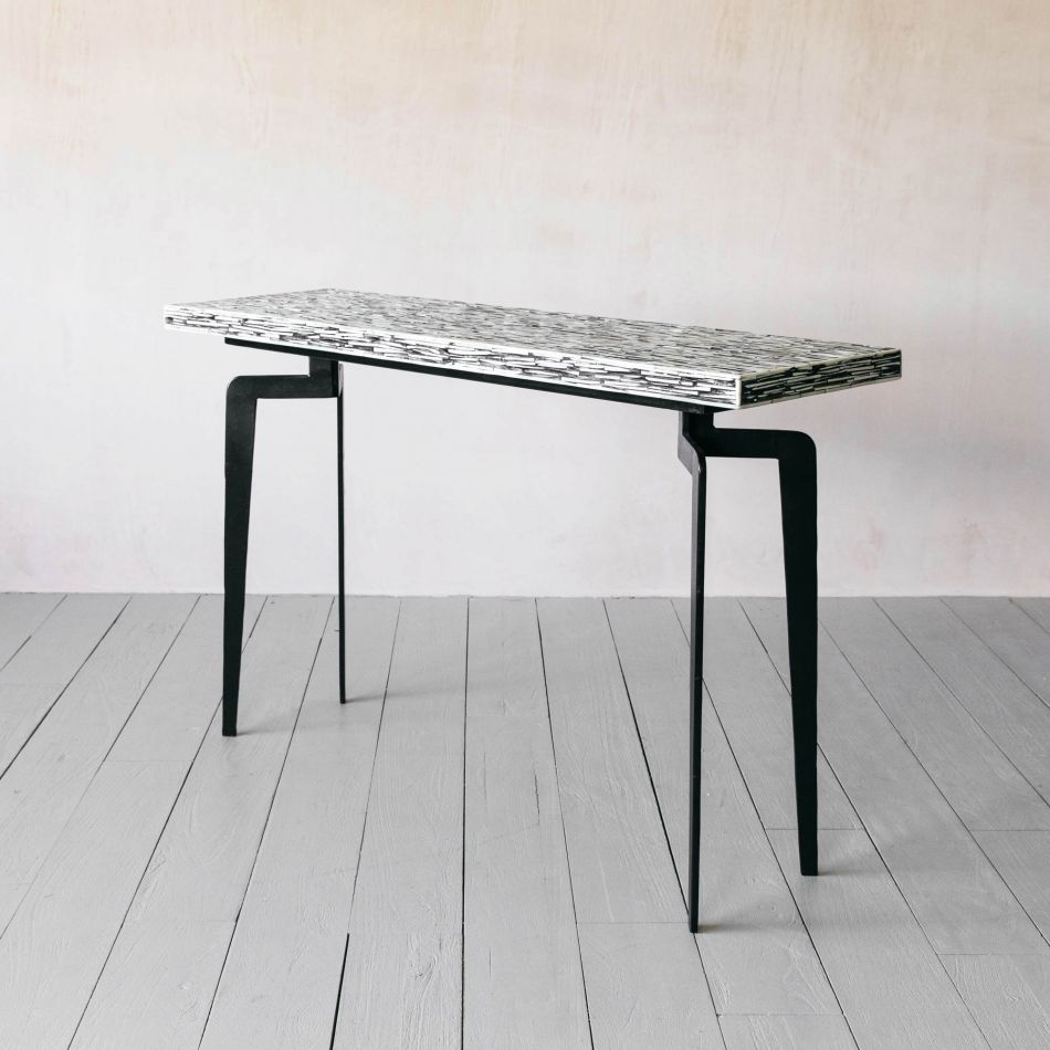 Geometric Inlay Accent Black & White Console Table