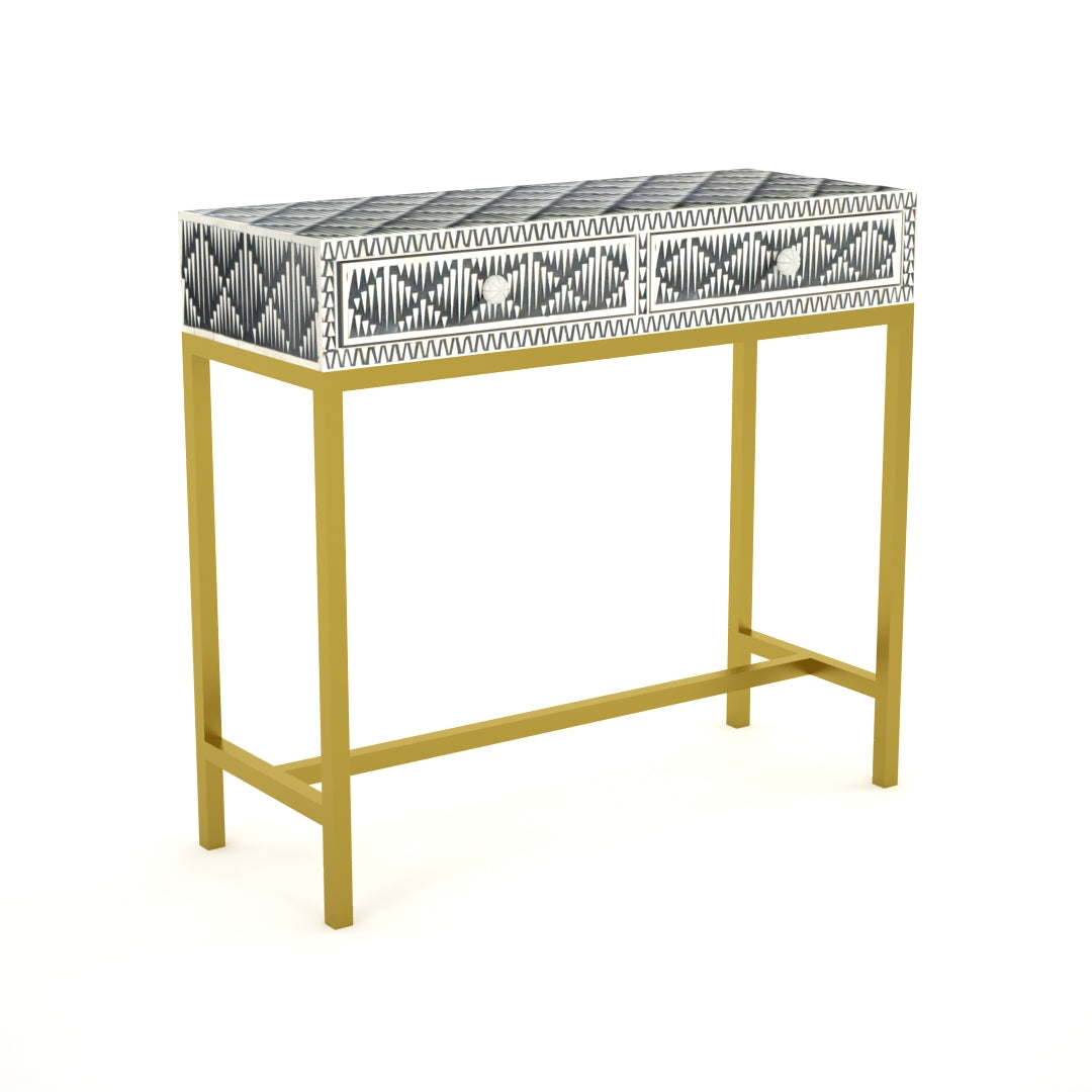 Geometric Inlay Accent Grey Console Table