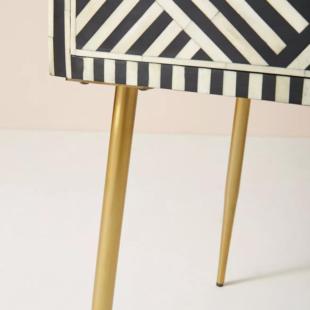 Pearl-Accent Bone Black & White Console Table