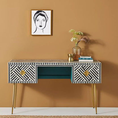 Pearl-Accent Bone Black & White Console Table