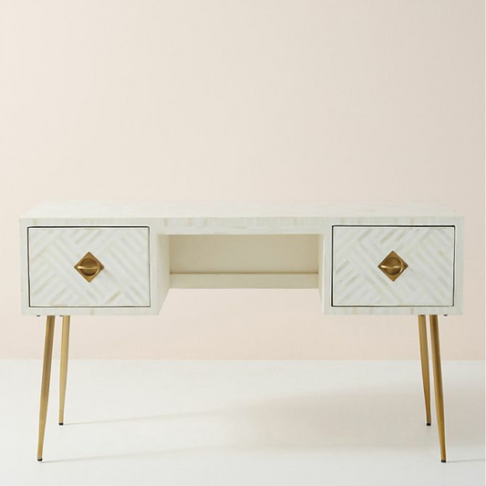 Pearl-Accent Bone White Console Table