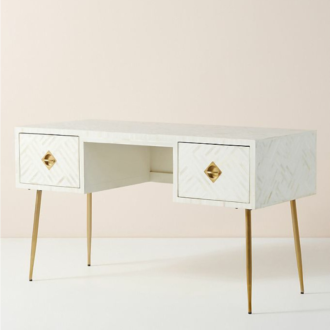 Pearl-Accent Bone White Console Table