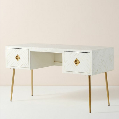 Pearl-Accent Bone White Console Table