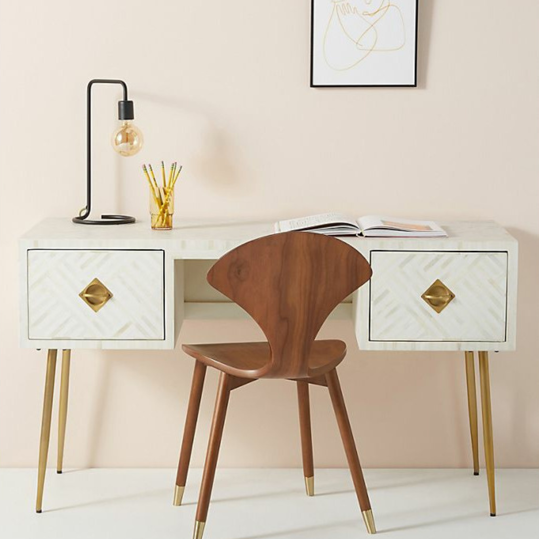 Pearl-Accent Bone White Console Table