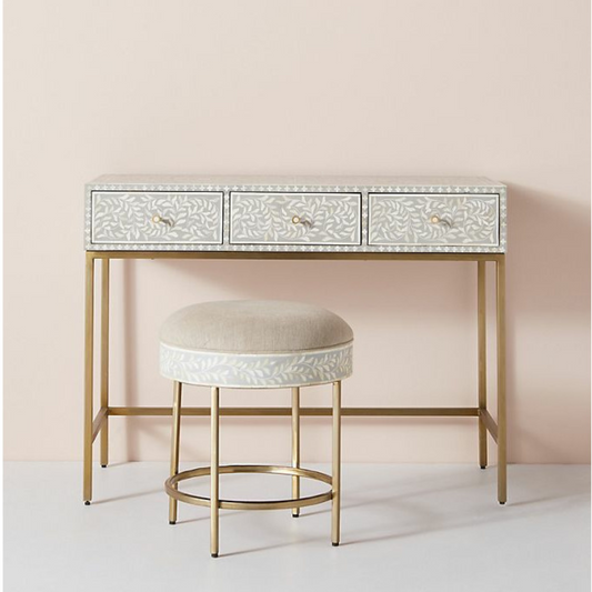 Pearl-Accent Bone Grey Console Table