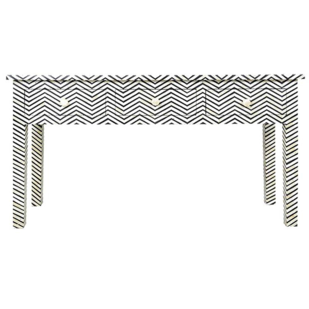 Pearl-Accent Bone Black Console Table