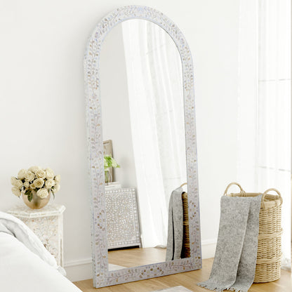 Midnight Bloom Inlay White Mirror