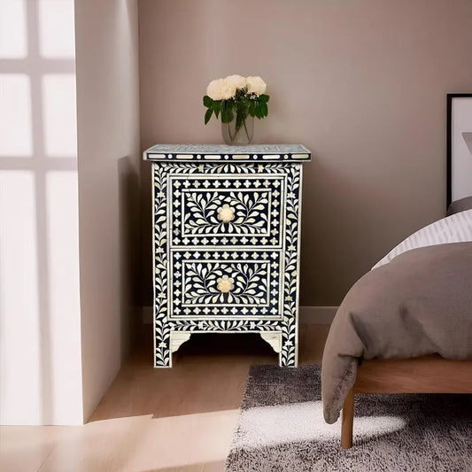 Starry Elegance Bone Inlay Black Side Table