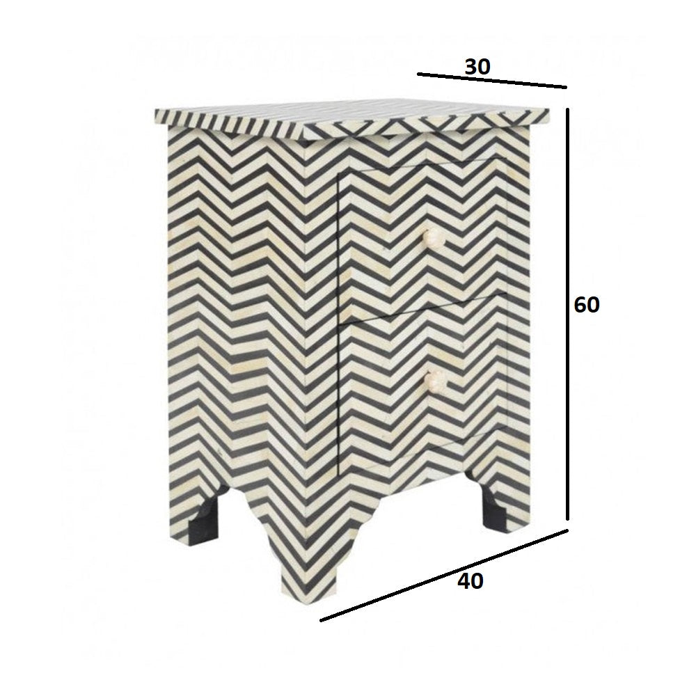 Starry Elegance Bone Inlay Black & White Side Table