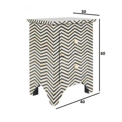 Starry Elegance Bone Inlay Black & White Side Table
