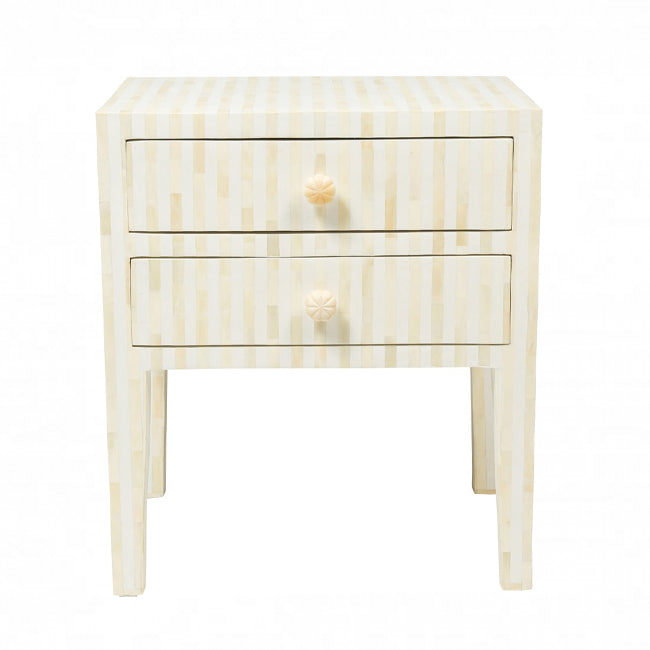 Starry Elegance Bone Inlay White Side Table