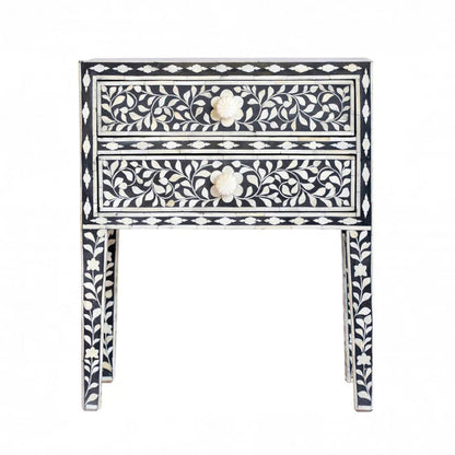 Starry Elegance Bone Inlay Black & White Side Table