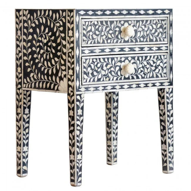 Starry Elegance Bone Inlay Black & White Side Table