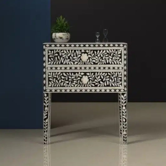 Starry Elegance Bone Inlay Black & White Side Table