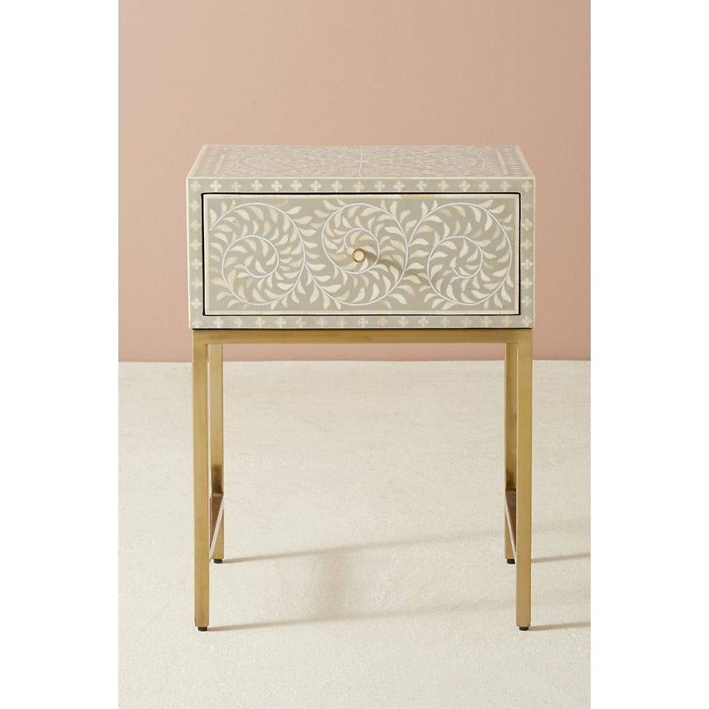 Classic Ivory Bone Grey Bedside Table