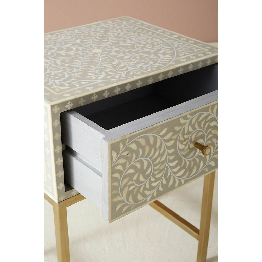 Classic Ivory Bone Grey Bedside Table